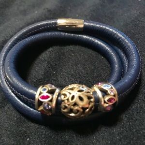 Brighton Navy Leather Wrap Around Bracelet w Charm